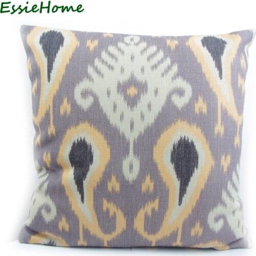 ESSIE HOME High-End Hand Print Purple Paisley Ikat Pattern Pillow Case Cushion Cover For Sofa Vintage Look Home Decoration Throw