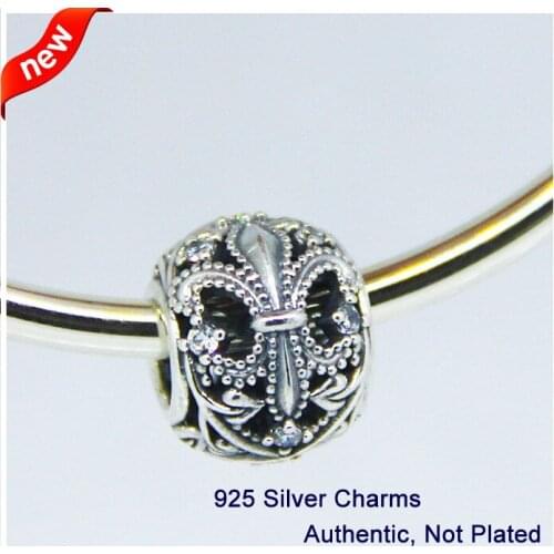 CKK 925 Sterling Silver Jewelry Openwork Fleur de Lis Charms DIY Beads Fits Bracelets For Jewelry Making