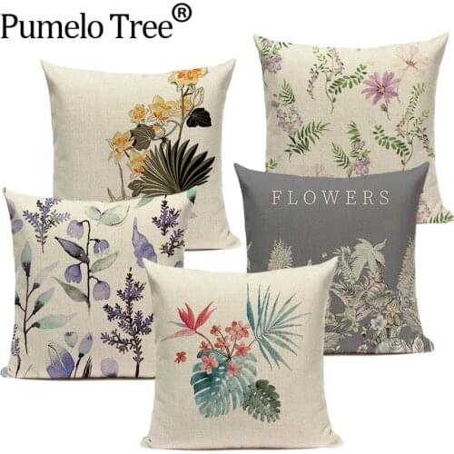 Elegant Flower Print Cushions Cover Plant Floral Square Throw Pillow Case 45-45cm Leaves Home Decoration Car Sofa Cushion Cover