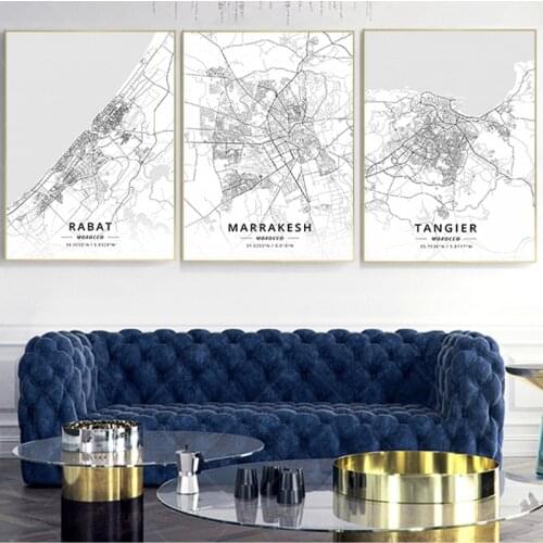 Rabat Tangier Casablanca Marrakesh Morocco Canvas Art Map Poster print wall painting home room decortion frame