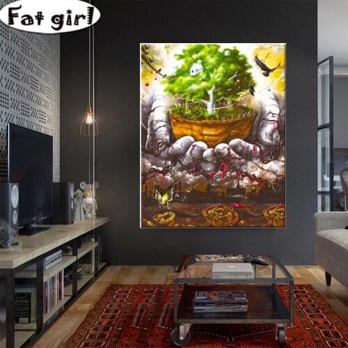 5D Diy Mosaic Diamond Painting Tree Of Life Hands Cross Stitch Embroidery Square Round Drill Home Decor Handmade Wall Stickers