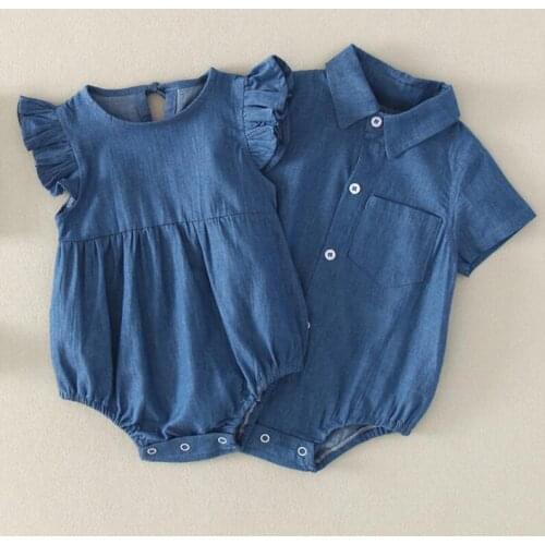 2020 Summer Newborn Baby Romper Baby Girls Boys Cowboy Clothes Fly Sleeve Edge Romper Triangle Short Sleeve Baby Boys Jumpsuit