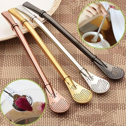 Spoon Stainless Steel Coffee Straws Tea Strainer Shaker Ice Cream Dessert Spoon for Tableware Eco-Friendly Kitchen Accessories