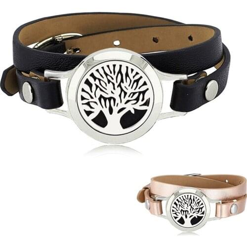 New 316L stainless steel 25mm magnetic genuine leather bnda essential oil diffusing bracelet with 5 felt pads as gift