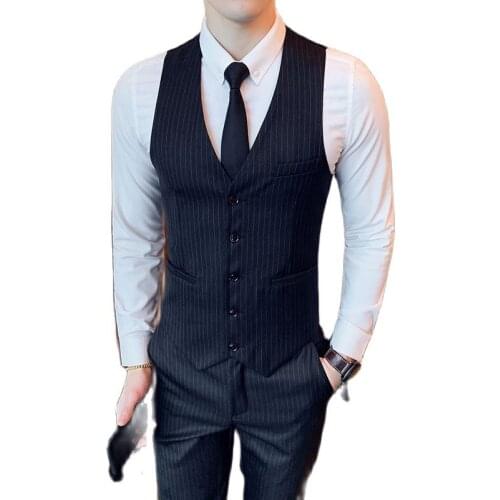 Black Men Striped Vest and Pants Business, Wedding, Party Male Dress Suit S-5XL Waistcoat Trousers Can Be Sold Separately