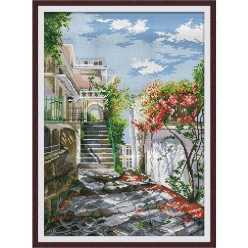 European garden villa scenery cross stitch kit 14ct 11ct count printed canvas stitching embroidery DIY handmade embroidery kit