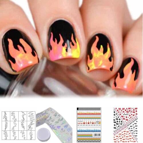 Nail Stickers Fires Flame Print Nail Art Stickers Adhesive Decal Removable Manicure Decoration Flame Print Nail Decor Removable