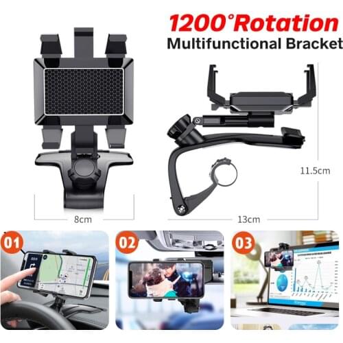 Newest 1200 Degree Dashboard Car Phone Holder Rearview Mirror Sun Visor Mount Smart phone Stands In Car GPS Navigation Bracket