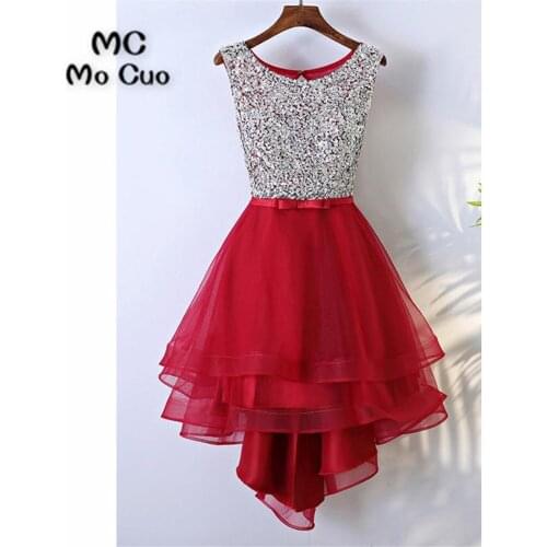 2018 New High Low Gown Beaded Homecoming dress Short Scoop Tank Bow Cocktail party dress Organza short homecoming dress