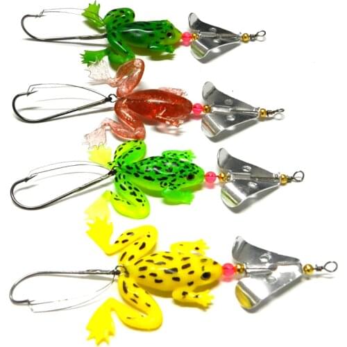 New 4pcs Fishing Spinner Bait Soft Frog Lure 9cm 6.2g Selicone Bait All Water Lures Fishing For Bass Carp Fishing Tackle