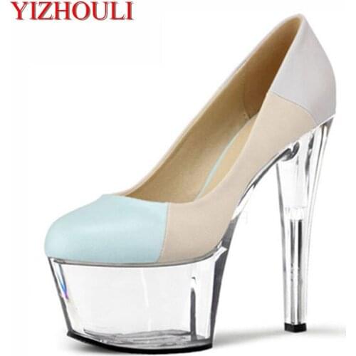 2018 new European and American sexy stiletto stiletto 17CM platform shoes, transparent and fashionable single shoes