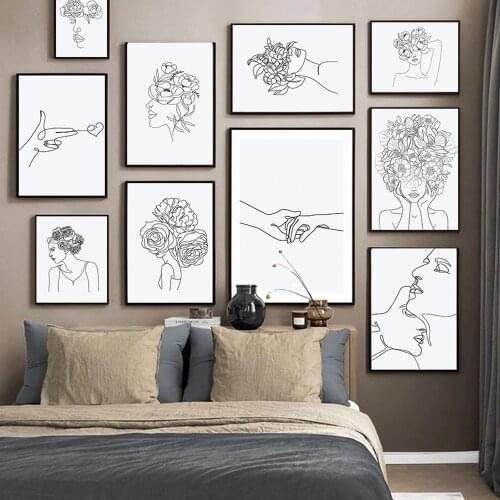 One Line Minimalist Figures Line Art Sexy Flower Body Nude Wall Canvas Paintings Drawing Posters Print Decoration for Livingroom