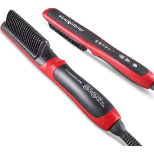 Durable Electric Straight Hair Comb Brush LCD Heated Ceramic Hair Beard Straightening Brush EU/US/UK/AU Plug Hair Straightener