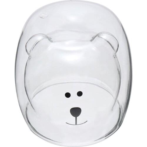 1pc 300ML Capacity Clear Cute Cartoon Bear Double-layer Glass Cup Coffee Tea Milk Mug Round Mouth Home Drinkware