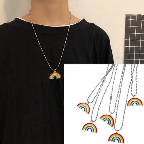 Rainbow Necklace Womens Rainbow After Wind and Rain Means Beauty and Luck Jewelry Long Pendant Necklace Is Simple and Practical