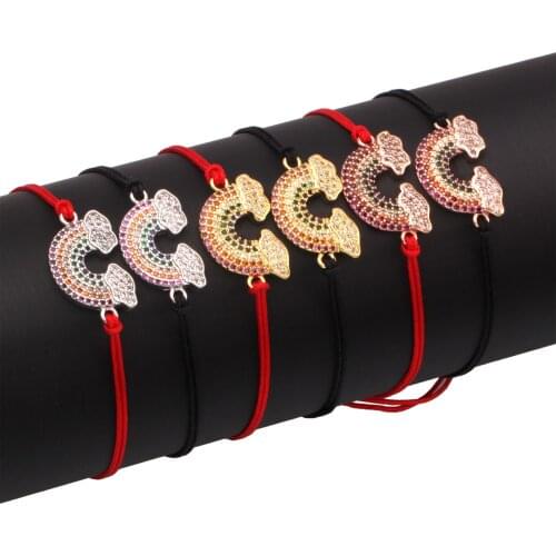 Multicolor Cubic Zirconia Brass Cloud Rainbow Charm Bracelet For Women Cute CZ Iris Black Red Thread Handmade Jewelry Present