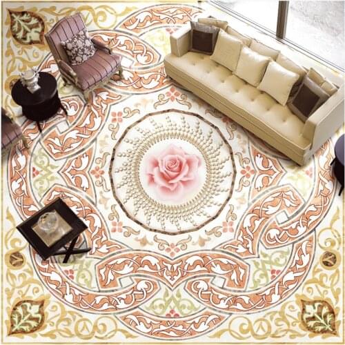 Custom Photo 3d flooring Marble tile parquet flower decorative vinyl wall sticker pvc self-adhesive wallpaper for walls in rolls