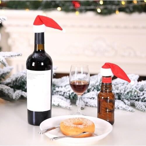 10pcs Santa Hat Xmas Apple Wine Bottle Caps Christmas Gift Caps for New Year Tree Ornament Decor