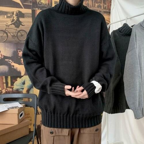 Korean Mens Sweaters 2021 Autumn Winter Oversized Knitted Pullovers Mens Warm Casual Sweater Men