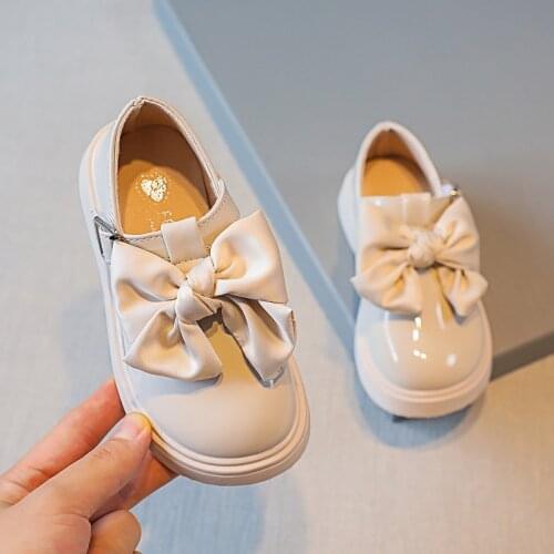 2021 Autumn New Girls Bow-knot PU Leather Shoes Elegant Luxury Princese Childrens Shoes Soft Sole Casual Shoes Party Dance Shoe