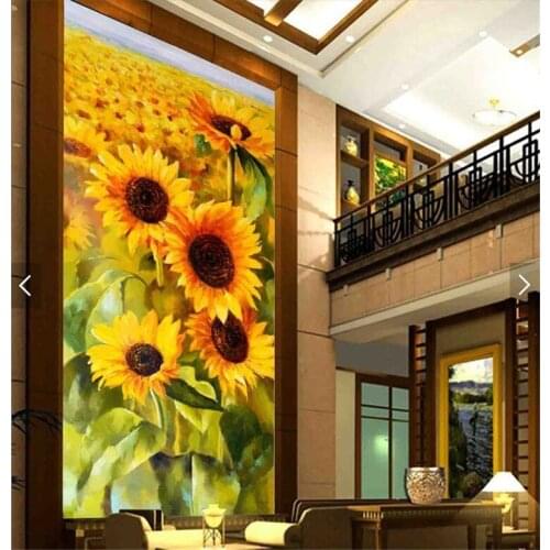 Entrance entrance landscape oil painting flower sunflower modern hand-painted corridor aisle home decoration painting garden