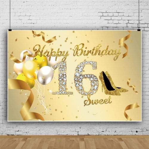 Balloon High Heels 16 Year Old Adult Party Golden Backdrop Girl Birthday Decoration Photography Photo Children Vinyl Background