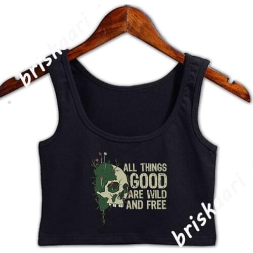 All Things Are Good Wild And Free Design Crop Top Anti-Wrinkle Spring Top Round Collar For Girl Customize Pattern Vest