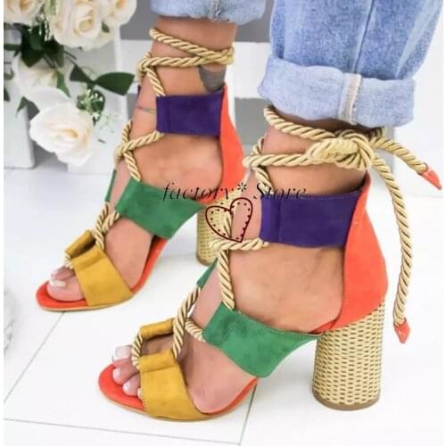 Womens Fishmouth Chunky Heel Sandals Spot European and American Large Color Matching Womens Shoes