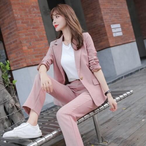 2021 spring new back slit waist casual suit + trousers two-piece set suit fashion ensemble femme survetement