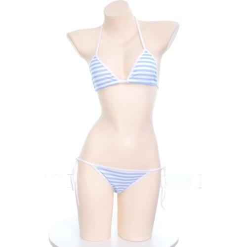 Japanese Sexy Lingerie Lolita Kawaii Blue Pink Anime Cosplay Mini Bikini Adult Cosplay Erotic Costumes Bra Women Underwear Set