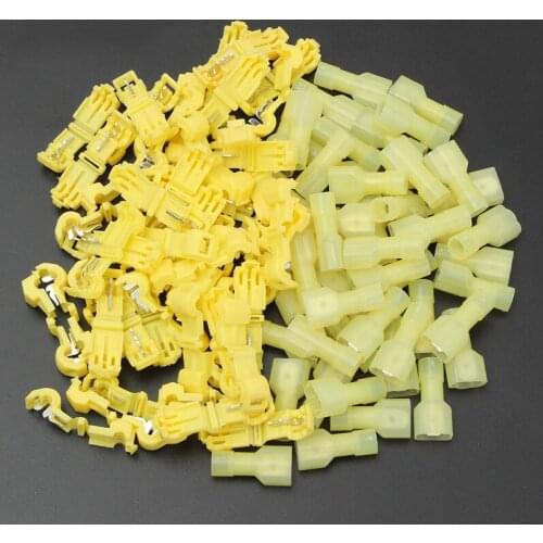 100PCS Yellow T-Tap/Male Insulated 4.0-6.0mm2 Quick Splice Wire Terminal Connectors Combo 12-10 AWG