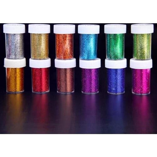Behogar 12pcs Multi-Color Extra Fine Glitter Powder Shakers Jars for School Projects Scrapbooking Body Face Crafts Random Colors