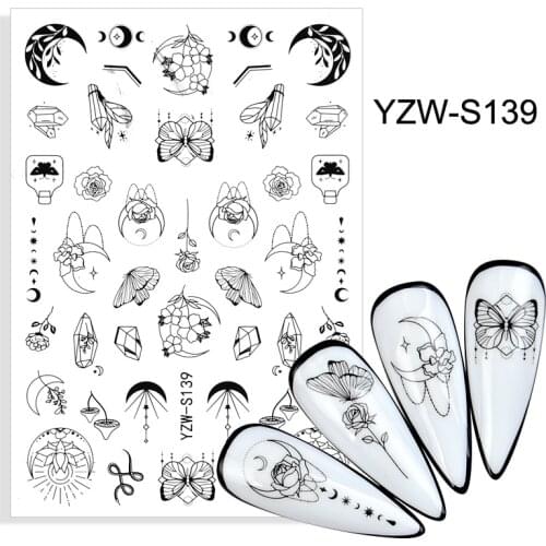 3D Stickers for Nails Adhesive Butterfly Moon Geometry Flowers Nail Art Decorations Trend Pattern Design Nail Foil Accessories