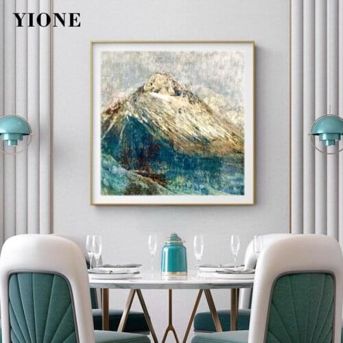 Abstract Blue Brown Mountain Oil Paintings Custom Art Landscape Posters and Prints Canvas Pictures for Living Room Wall Decor