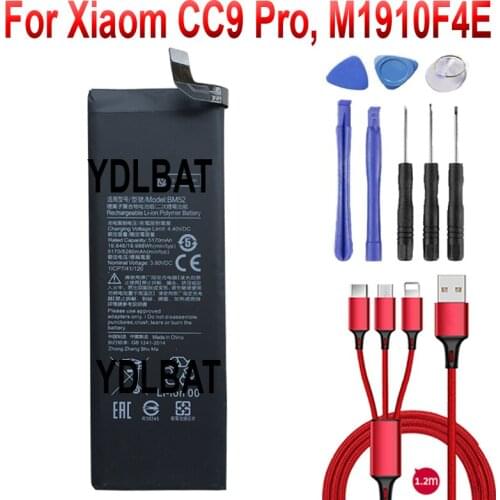 5170mAh BM52 Battery for Xiaom CC9 Pro, M1910F4E, M1910F4G,Mi CC9e Pro,Mi Note 10 Pro Accumulator Batteries +USB cable+toolkit
