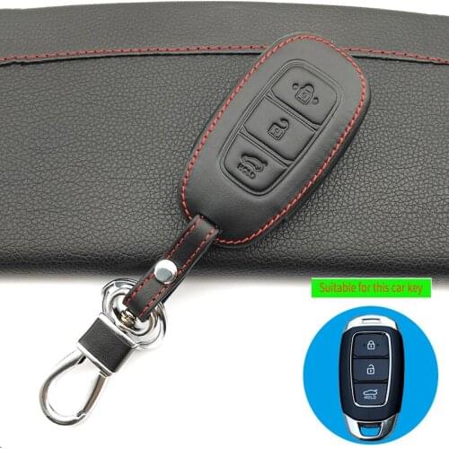 Car Style, Car Leather Key Cover Key Chain Remote Box For Hyundai Key cover Key cases Car wallet 3 Button Auto Accessories shell
