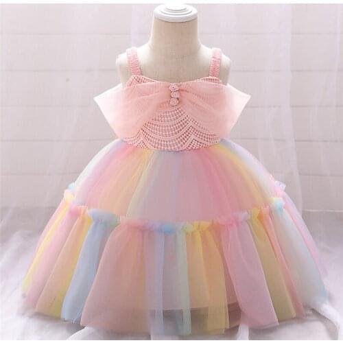 Children Dress Net Gauze Puffy Princess Dress Baby Full Moon One-Shoulder Colorful Dress Toddler Party Clothes Dress For Girls
