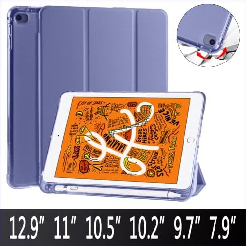 For iPad 9.7 Case Pro 12.9 10.5`Air 3`10.2 inch 2017 2018 2019 2020 Soft Cover With Pencil Holder Case for iPad Mini 5 2019