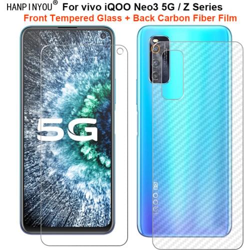 For vivo iQOO Neo3 Neo 3 5G / Z1 1 Set = Soft Back Carbon Fiber Film + Ultra Thin Premium Tempered Glass Front Screen Protector