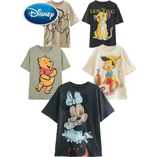 Disney T-Shirt Mickey Mouse Daisy Duck Winnie the Pooh Bear Eeyore Bambi Princess Fairies Cartoon Print Women Cotton Tee Tops