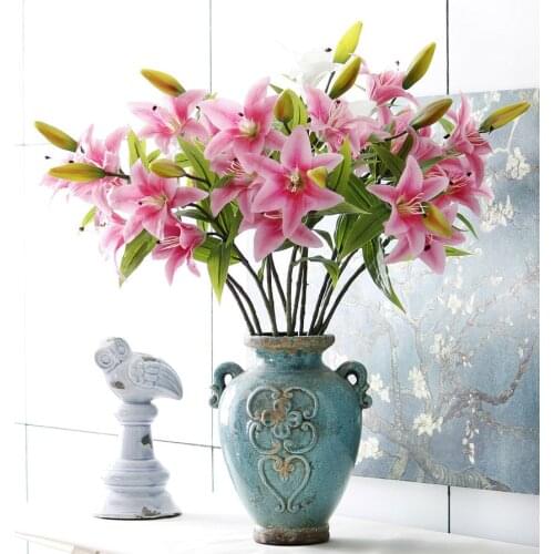 Artificial flower real touch lily flowers home decor for wedding gifts HI-Q 6pcs 3 heads 75cm lily flowers