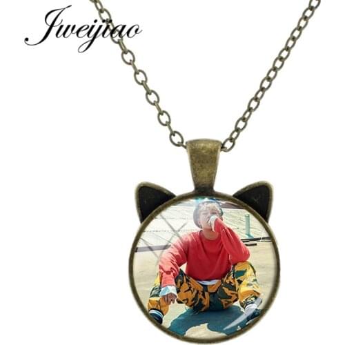 JWEIJIAO Vintage Animal Ear Pendant Necklace KPOP MONSTA X Album Necklaces Glass Cabohcon Picture Charm Fans Gift MN12