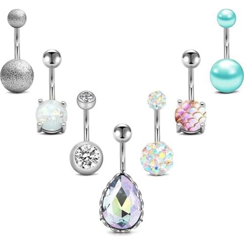 14g Belly Button Rings Surgical Steel CZ Navel Ring Barbell for Women Girls Body Piercing Jewelry