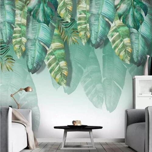 Milofi custom 3D wallpaper mural green gradient leaf plant tropical style sofa background wall decoration painting wallpaper