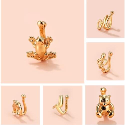 Cute Animal Snake Bear Frog Nose Cuffs Fake Piercing Nose Ring Punk Gold Nose Clip Goth Nose Ear Clip Cuff Body Jewelry Bijoux
