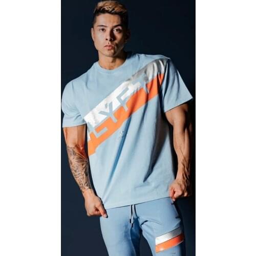 2021 New Lyft (fitness) Muscle Fitness Sports Short Sleeve Mens Cotton Slim T-shirt Running Breathable Casual Mens T-shirt Fas