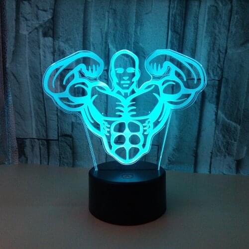 New Body building Mens 3d Nightlight Visual Stereo 7 color Touch Remote Control Desk Lamp Muscle Mens 3d Table Lamp