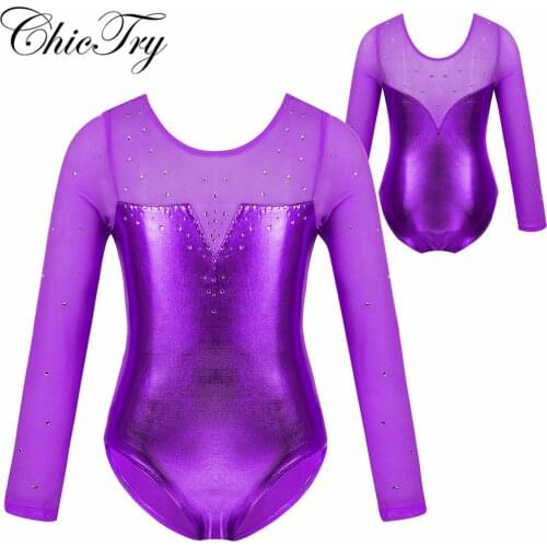 Kids Girls Child Tulle Ballet Ballerina Dancewear Sparkly Rhinestone Metallic Ballet Dance Gymnastics Leotard Jumpsuit Bodysuit