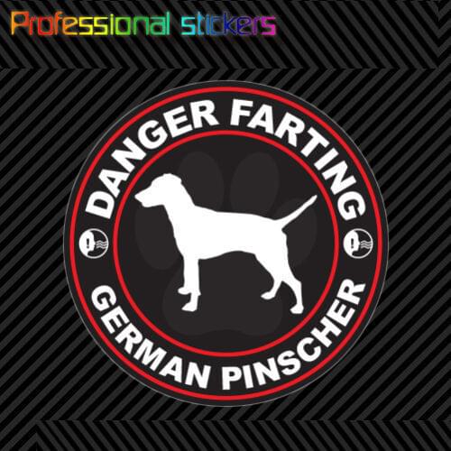 Danger Farting German Pinscher Sticker Decal Self Adhesive Vinyl Dog Canine Pet for Car, Laptops, Motorcycles, Office Supplies