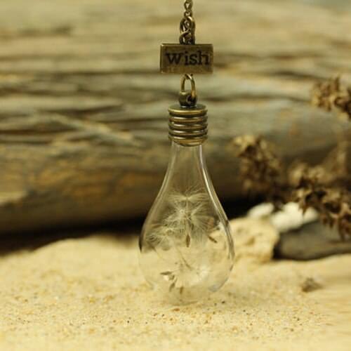 2PCS 48x24MM BIG Glass Teardrop Dandelion Necklace Dandelion Seed Necklace Natural Real Flower Jewelry